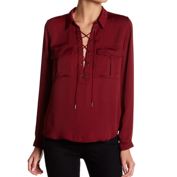 L'Academie Tops - L' Academie | REVOLVE Red Lace Up Blouse-E51